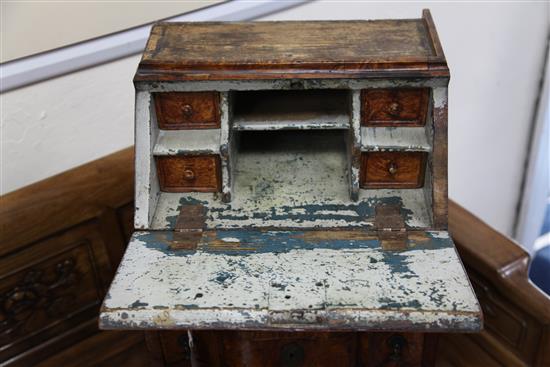 A model of an Austro-Hungarian burr wood bureau bookcase, W.1ft 4in. D.1ft 1in H.3ft 3in.